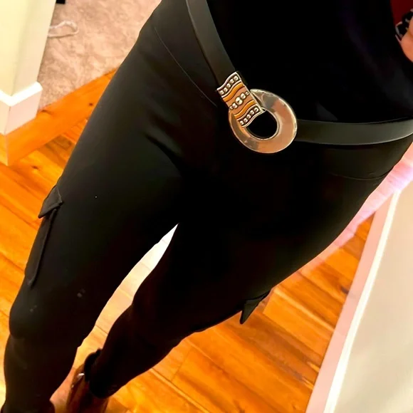 Chico\'s Thin Black Belt with Silver Oval Accent Vintage Chicos Belt - Etsy main image 2